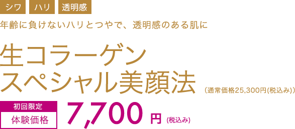 生コラーゲンスペシャル美顔法　初回限定体験価格7,700円(税込み)