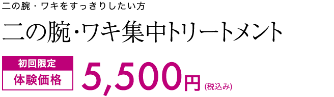 二の腕・ワキをすっきりしたい方　二の腕・ワキ集中トリートメント　初回限定体験価格5,500円